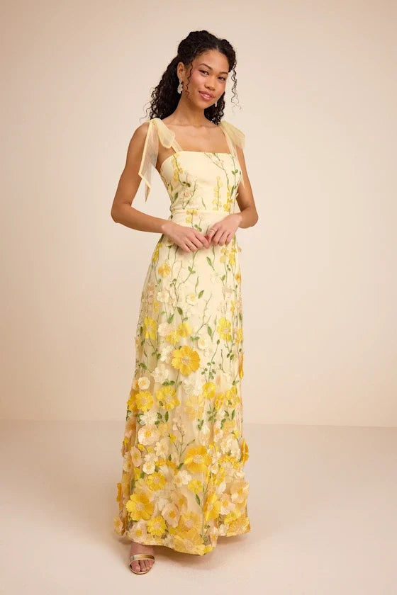 Yellow A-Line Spaghetti Strap Lace Prom Dress - Chloe Dress