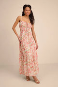 Pink Spaghetti Strap Chiffon Open Back Tiered Prom Dress - Chloe Dress