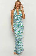 Blue Halter Satin Backless Floor-Length Formal Dress - Chloe Dress