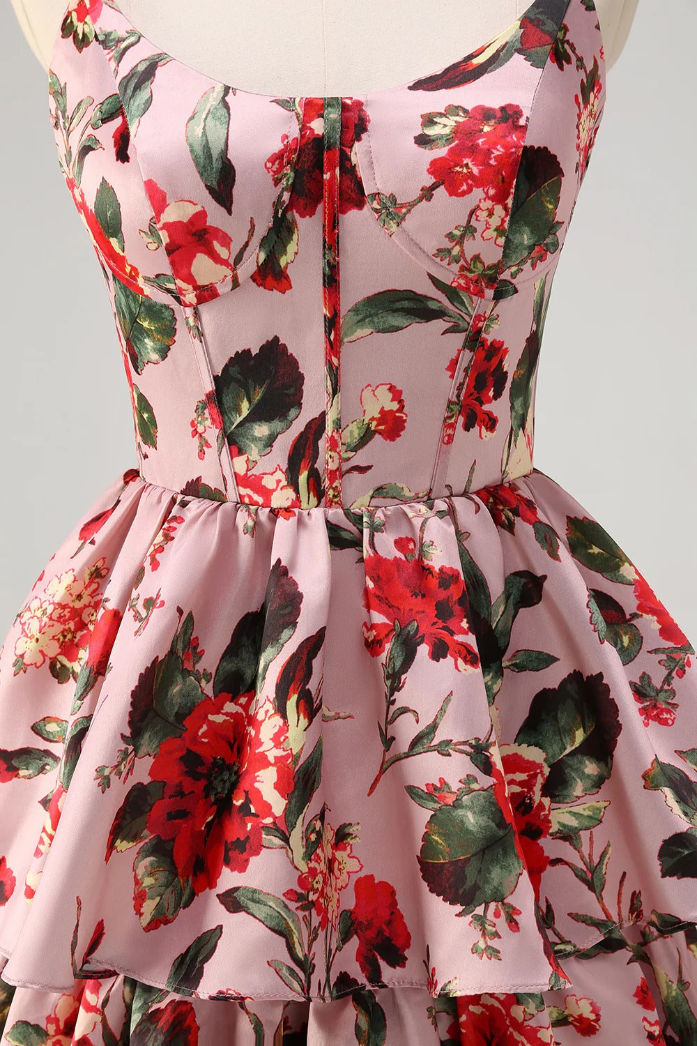 Blush Pink Spaghetti Strap Satin Tiered Floor-Length Dress - Chloe Dress