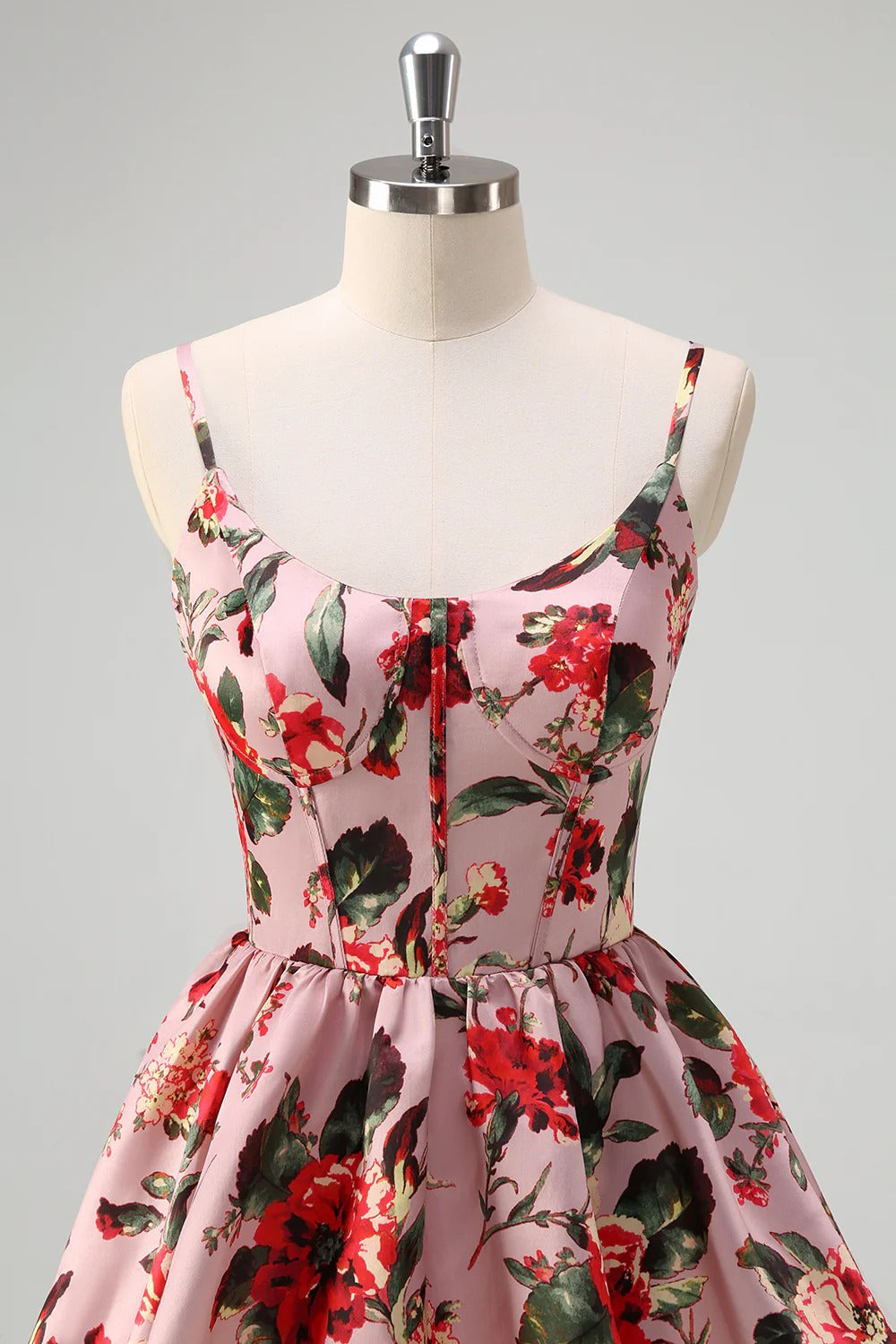 Blush Pink Spaghetti Strap Satin Tiered Floor-Length Dress - Chloe Dress