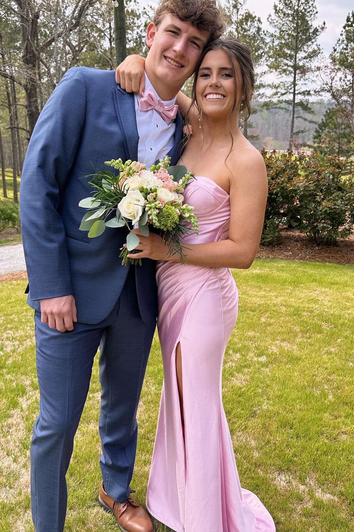 Blush Pink Mermaid Strapless Satin Lace-Up Back Prom Dress - Chloe Dress