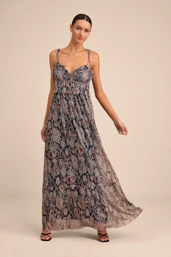 V-Neck Chiffon Ruffled Floor-Length Evening Dress - Chloe Dress