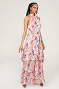 A-Line Halter Sleeveless Tiered Floor-Length Prom Dress - Chloe Dress