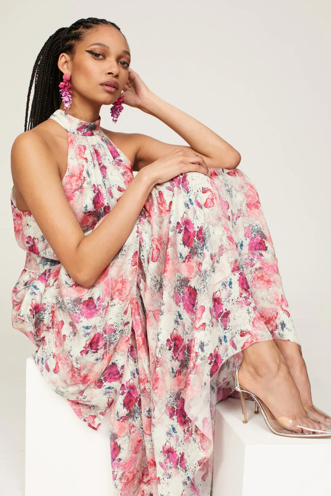 A-Line Halter Sleeveless Tiered Floor-Length Prom Dress - Chloe Dress