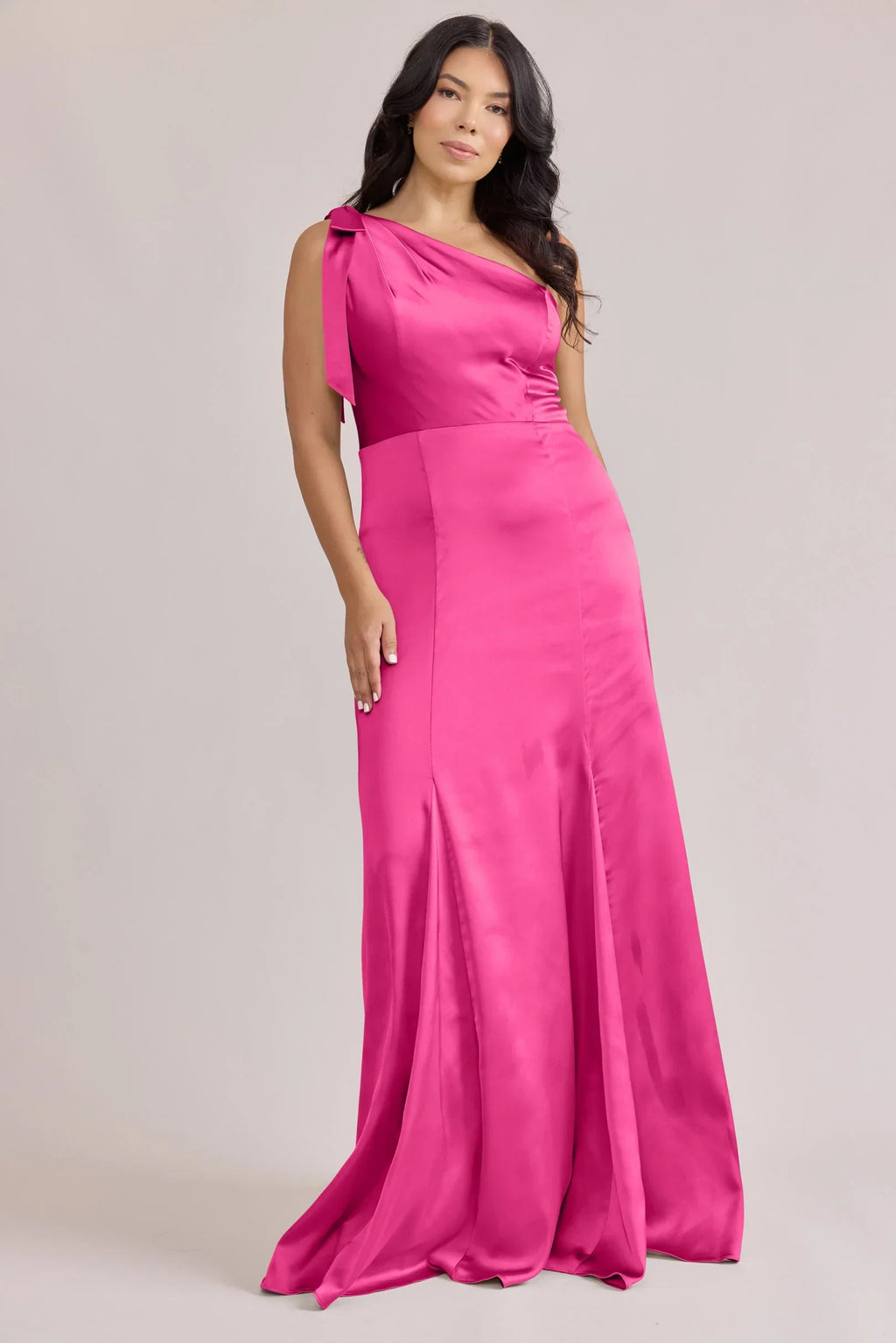Hot Pink Mermaid One-Shoulder Satin Floor-Length Wedding Dress - Chloe Dress
