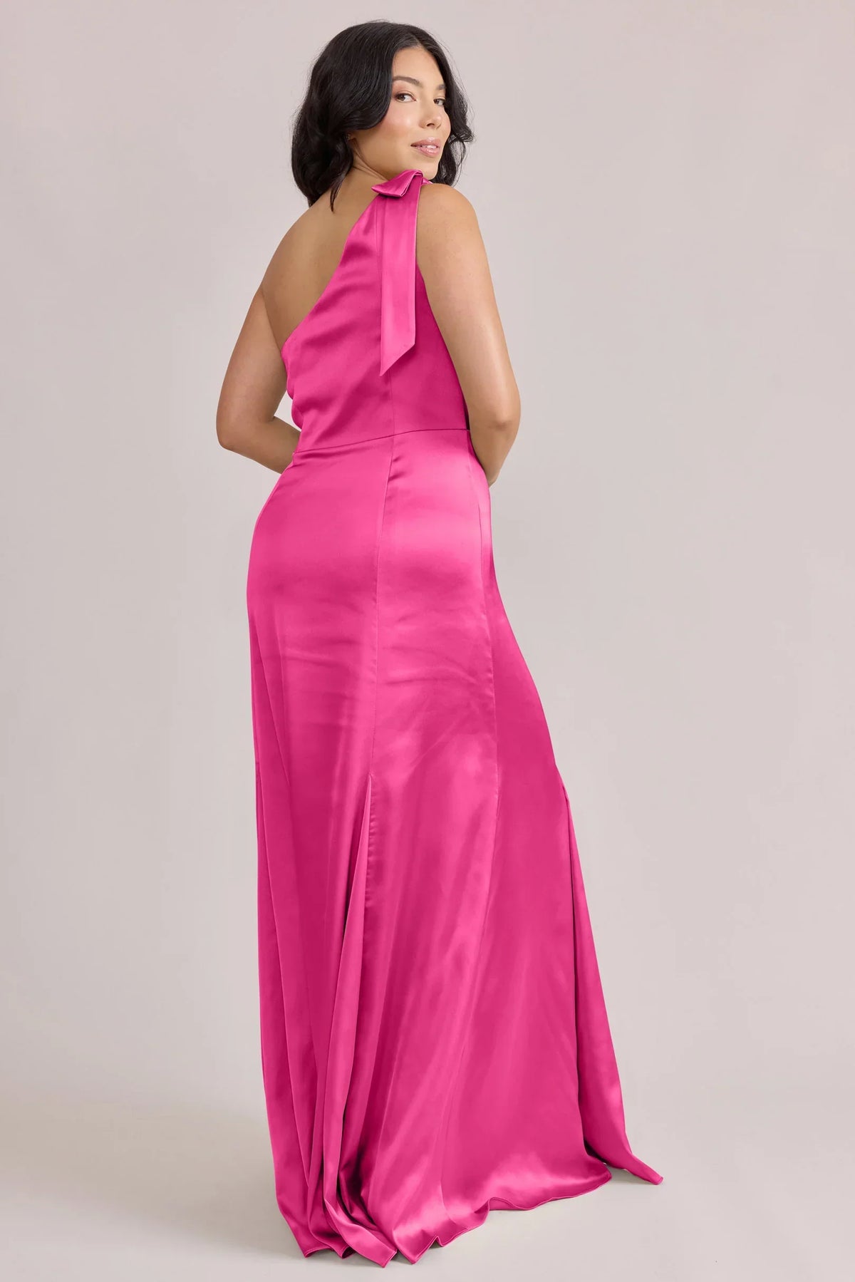 Hot Pink Mermaid One-Shoulder Satin Floor-Length Wedding Dress - Chloe Dress