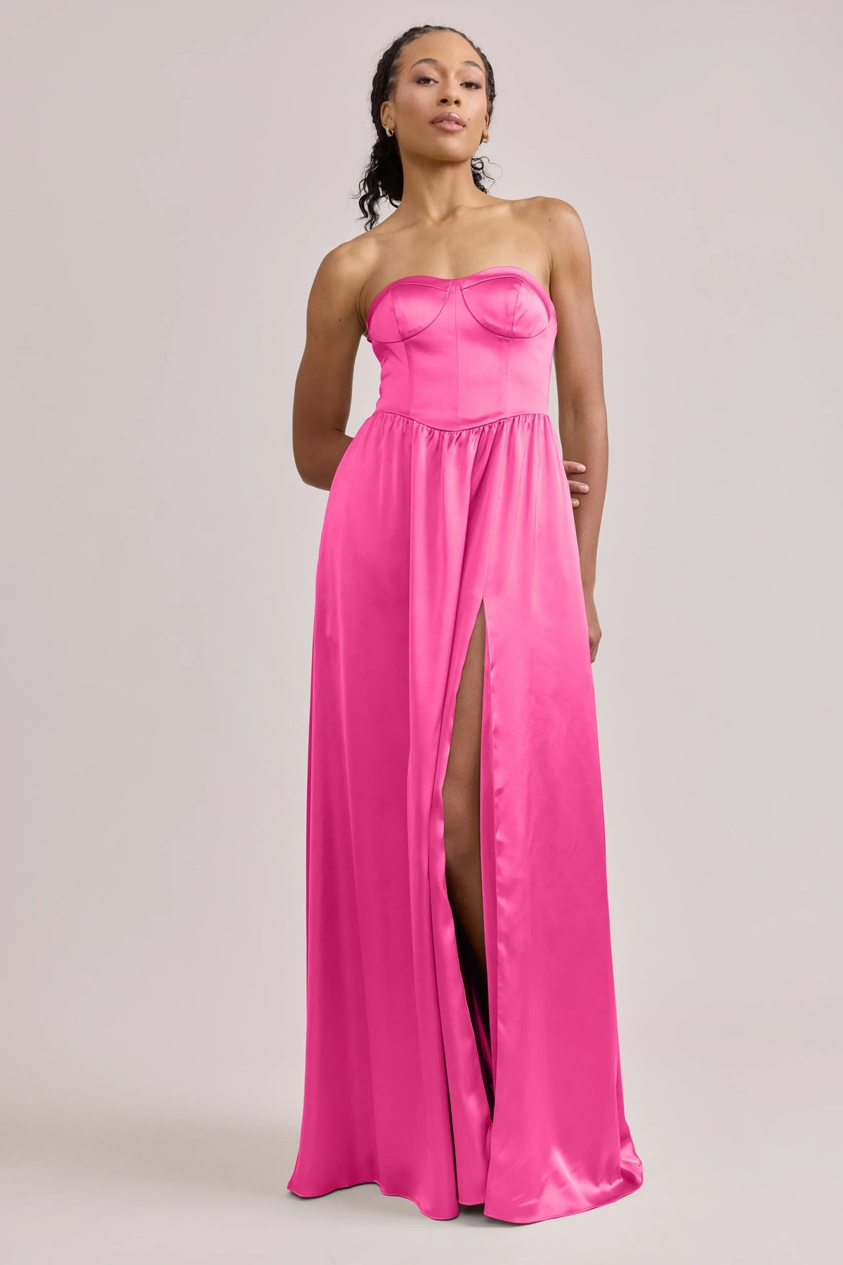 Hot Pink A-Line Sweetheart Satin High Slit Floor-Length Wedding Dress - Chloe Dress