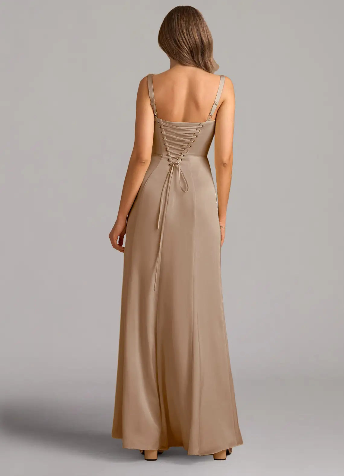 Taupe A-Line Sweetheart Satin Lace-Up Back Wedding Dress - Chloe Dress