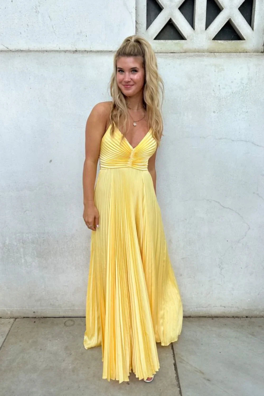 A-Line V-Neck Pleated Floor-Length Evening Dress - Chloe Dress