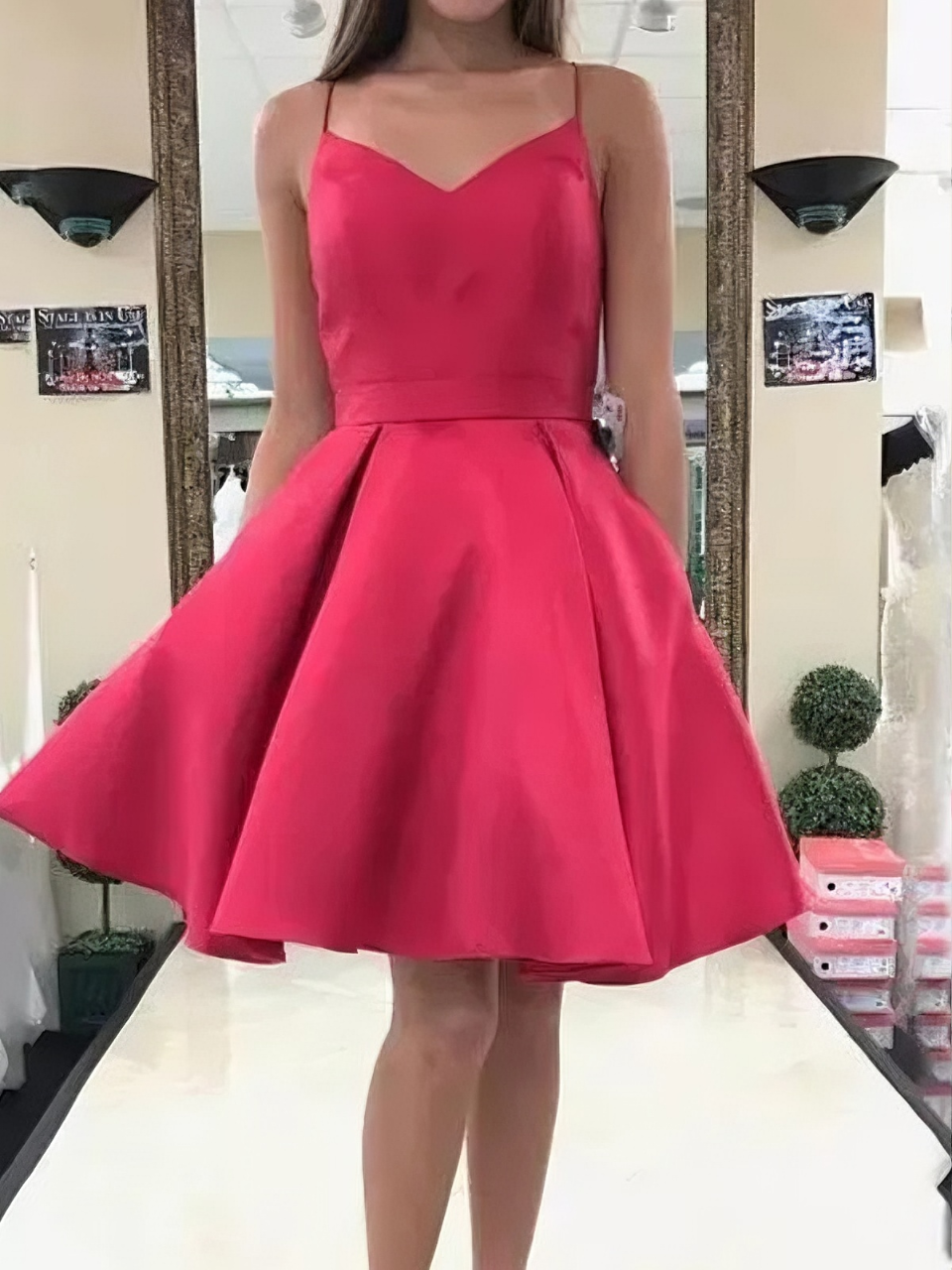 Red A-Line V-Neck Satin Mini Homecoming Dress - Chloe Dress