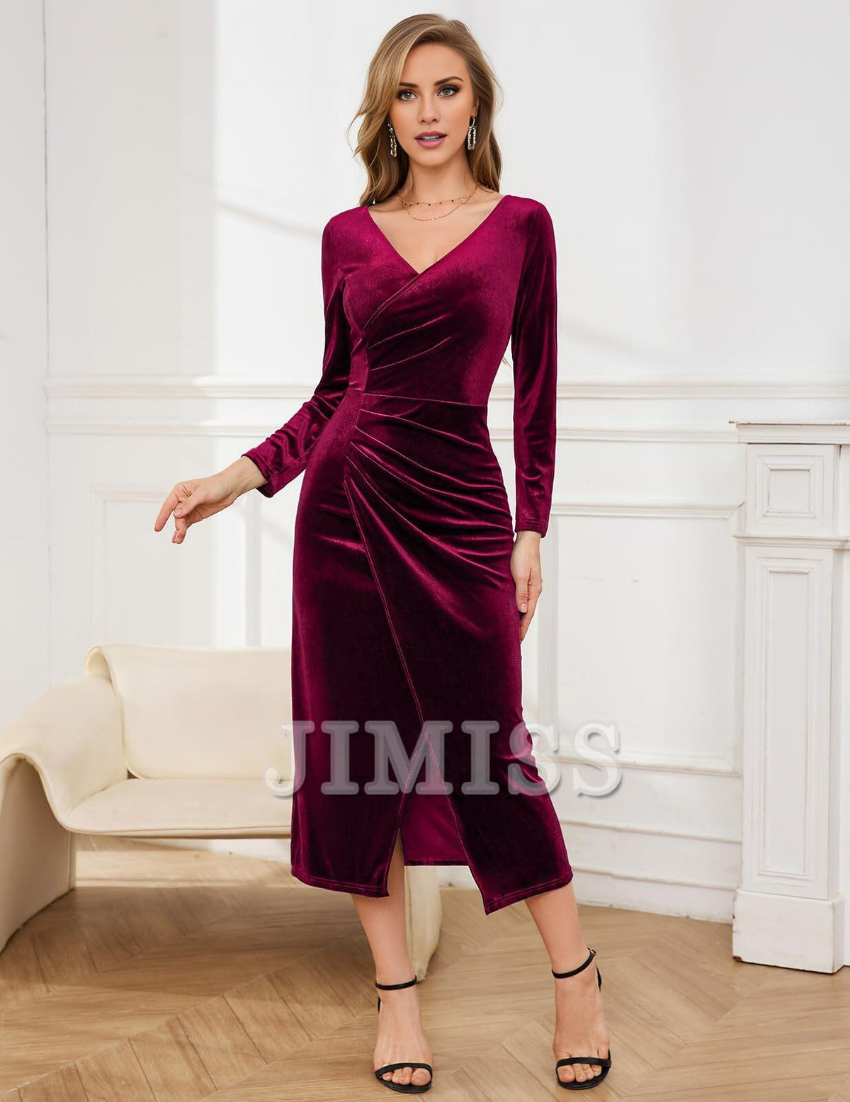 Velvet Long Sleeve Wrap Wedding Dress - Chloe Dress