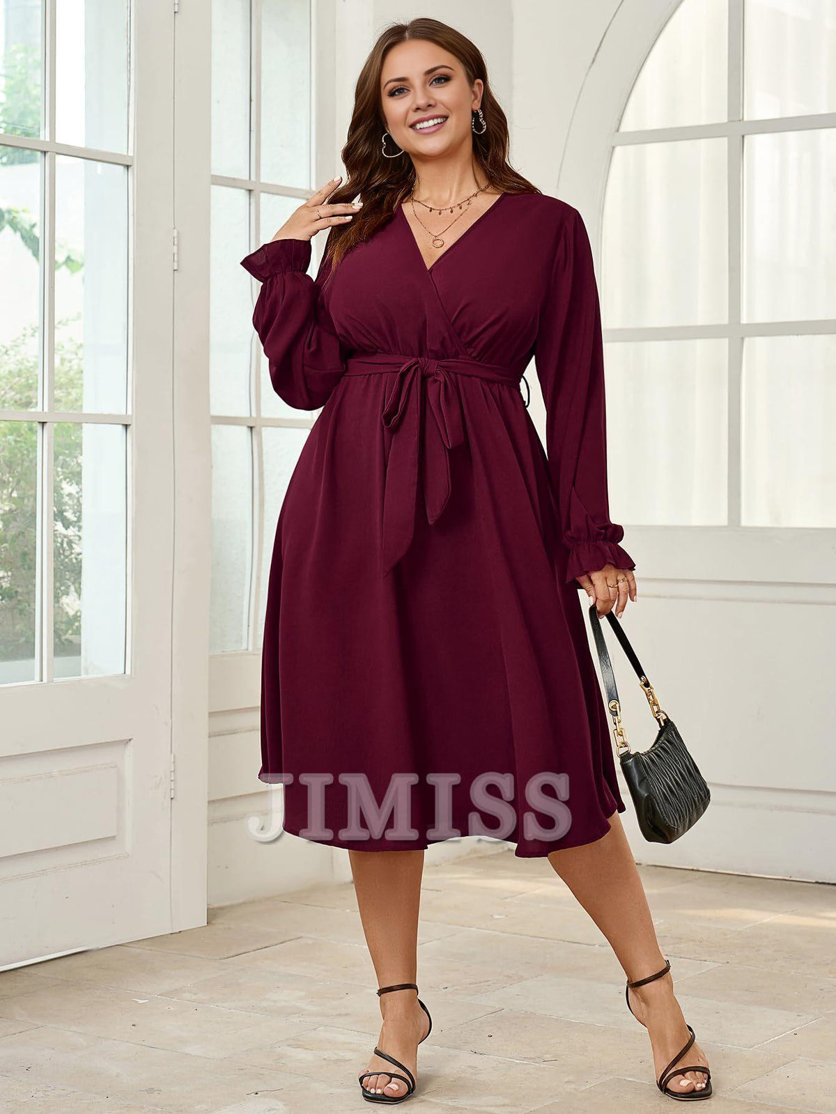 A-Line V-Neck Long Sleeve Wrap Evening Dress - Chloe Dress