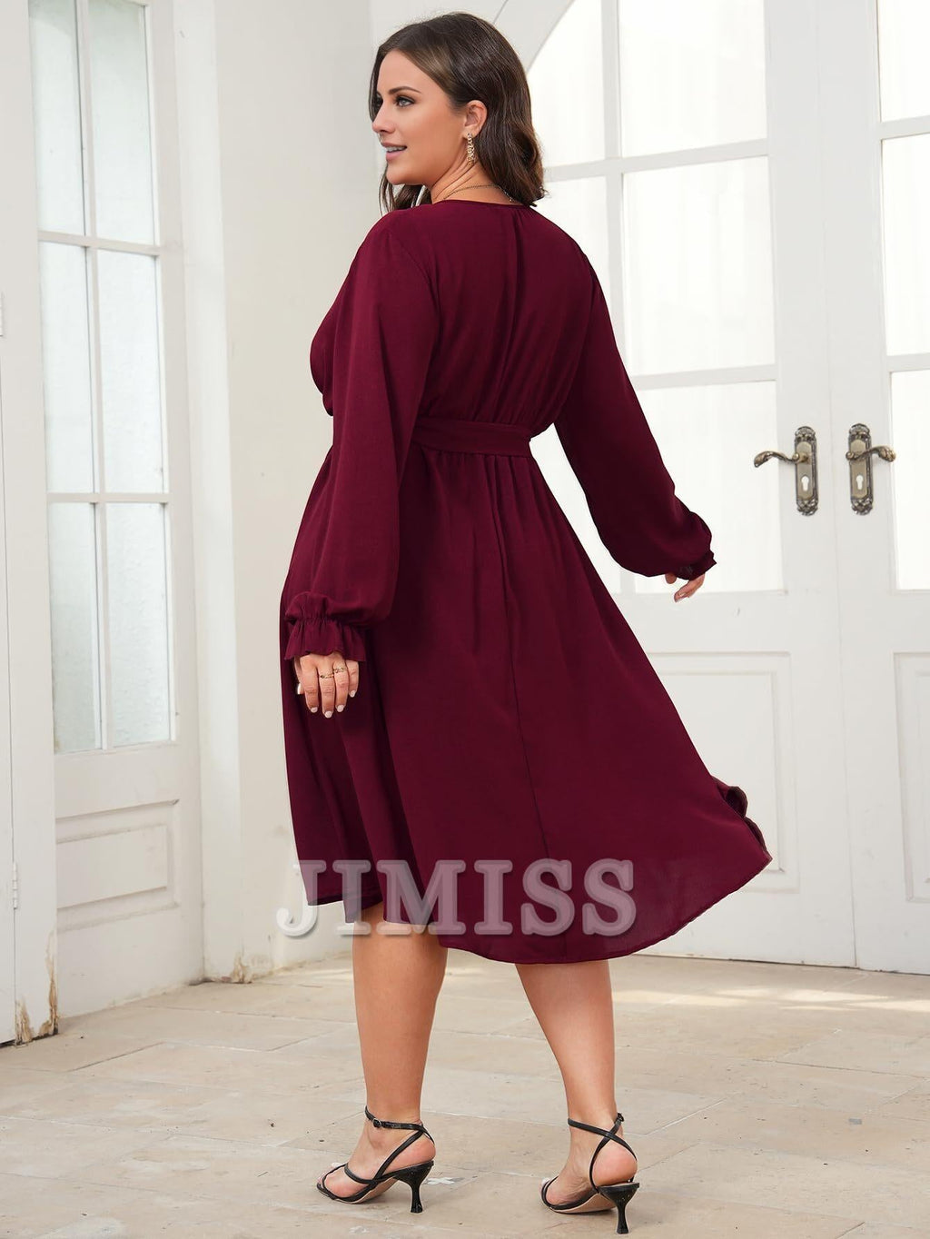 A-Line V-Neck Long Sleeve Wrap Evening Dress - Chloe Dress