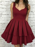 Burgundy A-Line V-Neck Crepe Sleeveless Ruffled Mini Homecoming Dress - Chloe Dress