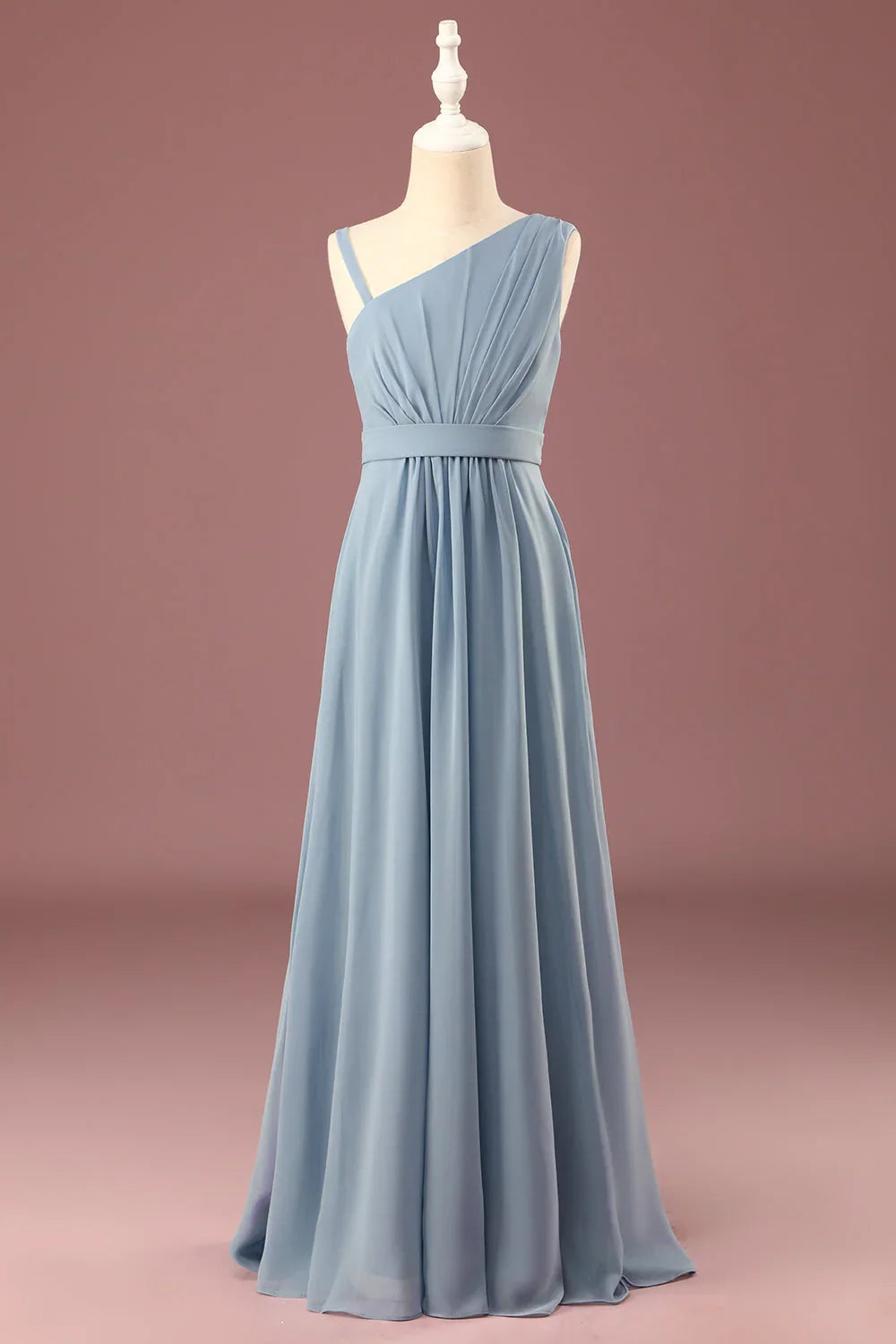 Blue A-Line One-Shoulder Chiffon Pleated Wedding Dress - Chloe Dress