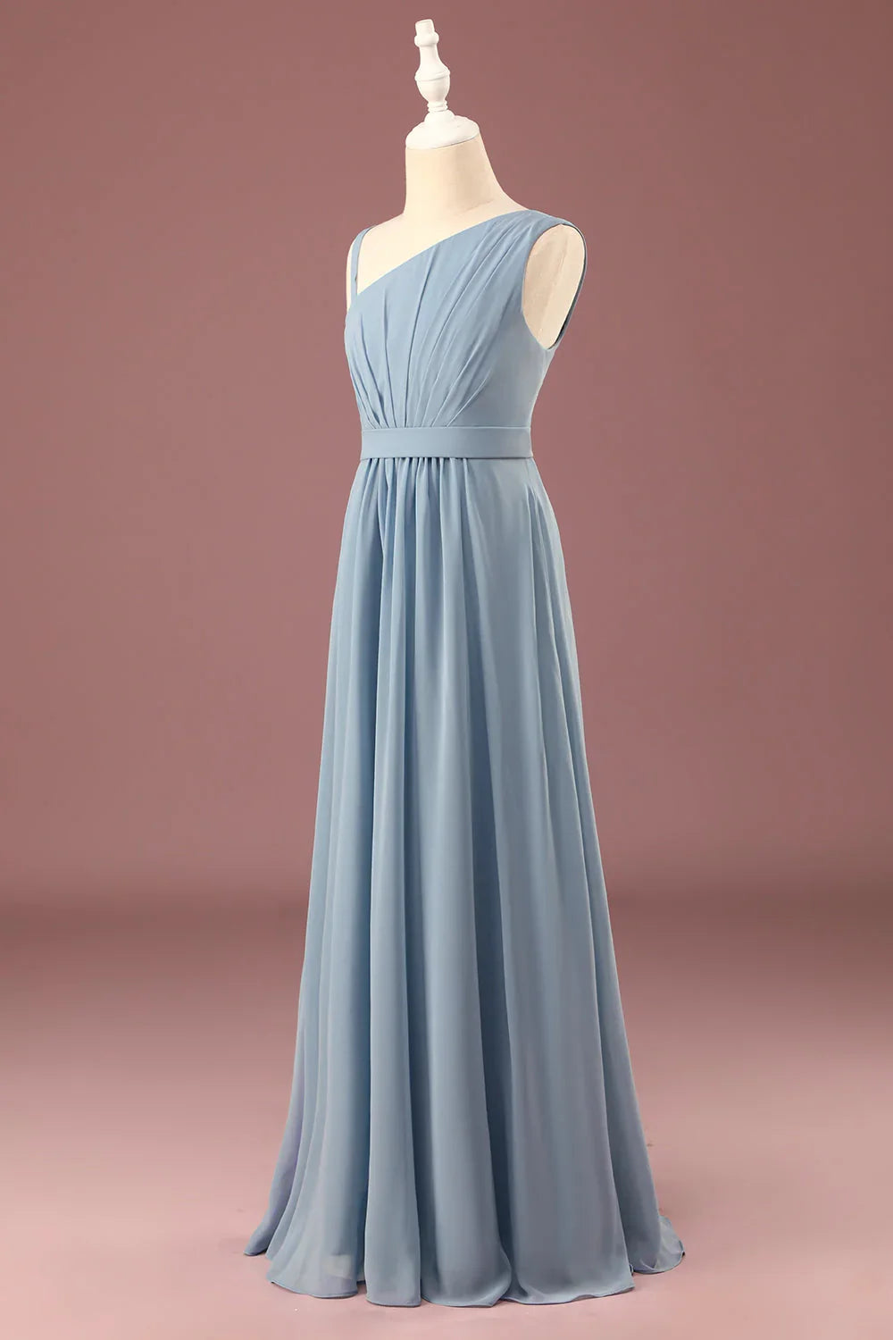 Blue A-Line One-Shoulder Chiffon Pleated Wedding Dress - Chloe Dress