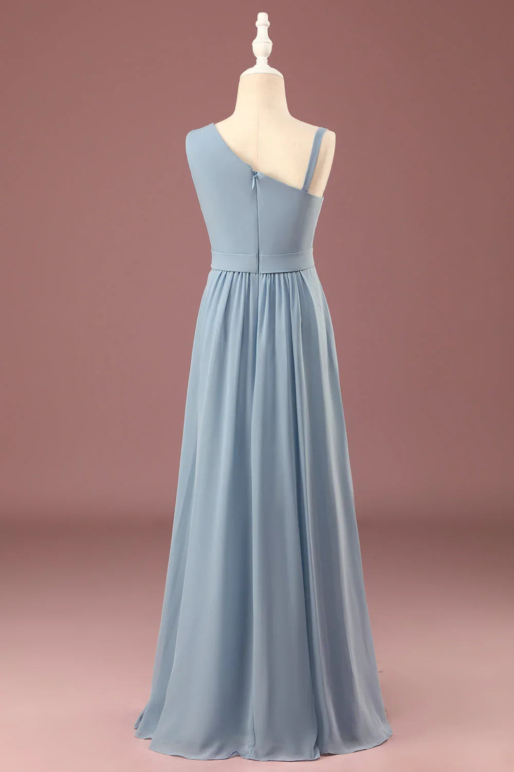 Blue A-Line One-Shoulder Chiffon Pleated Wedding Dress - Chloe Dress