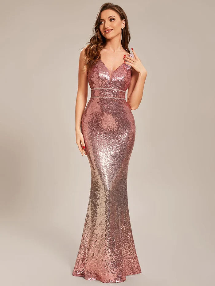 Bodycon V-Neck Sequin Sleeveless Prom Dress - Chloe Dress