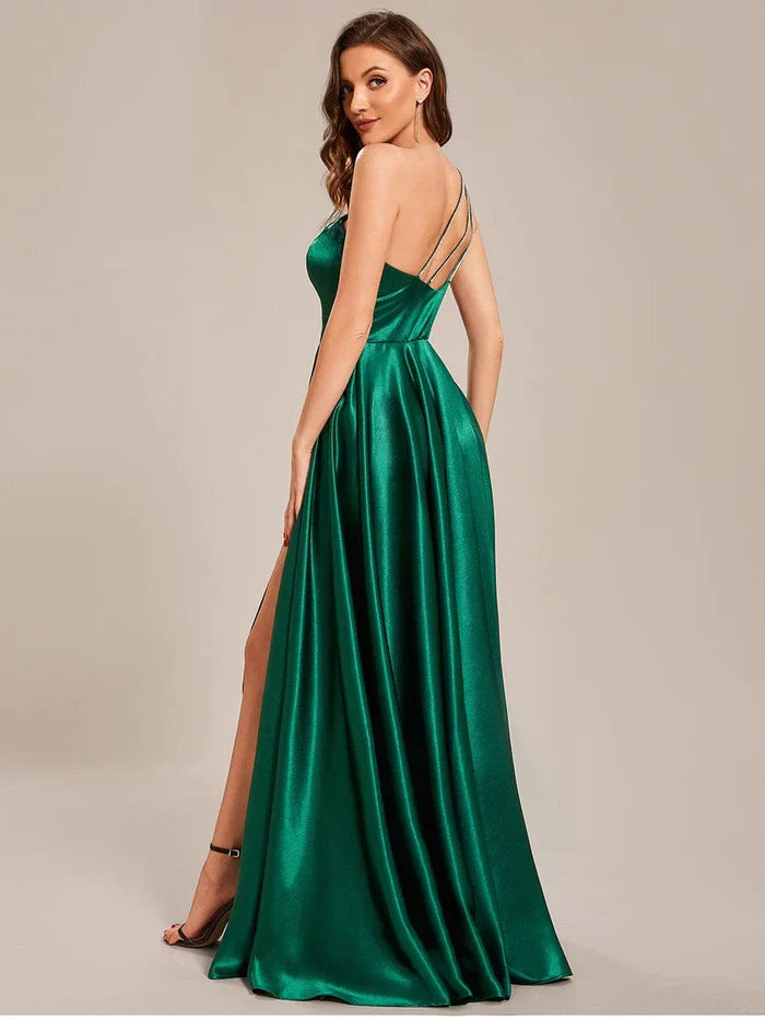 Empire Waist One-Shoulder Satin Prom Dress - Chloe Dress