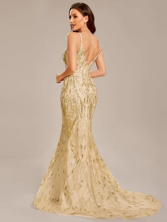 Mermaid Spaghetti Strap Sequin Prom Dress - Chloe Dress