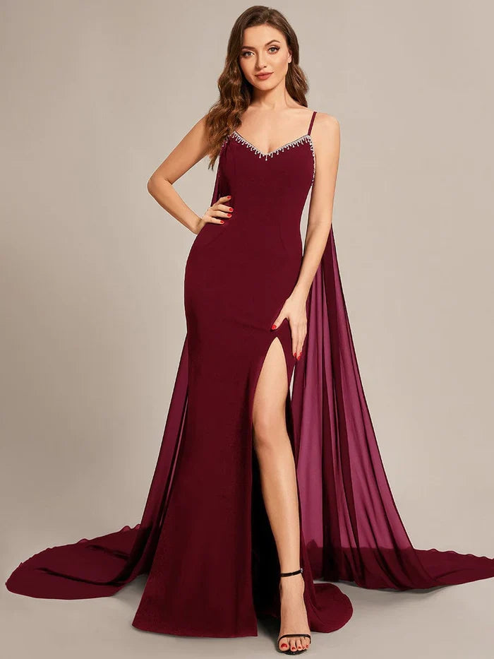 Mermaid Spaghetti Strap Chiffon High Slit Prom Dress - Chloe Dress