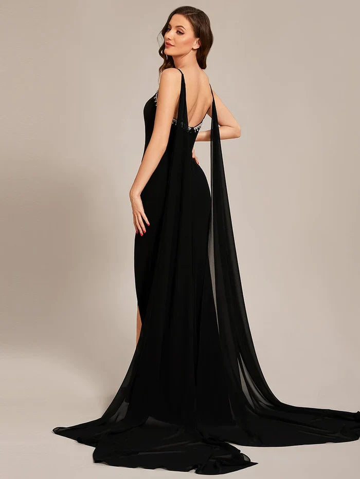 Mermaid Spaghetti Strap Chiffon High Slit Prom Dress - Chloe Dress