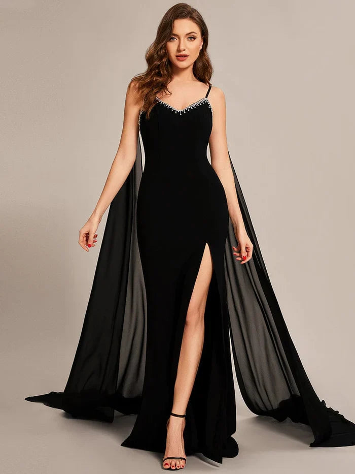 Mermaid Spaghetti Strap Chiffon High Slit Prom Dress - Chloe Dress