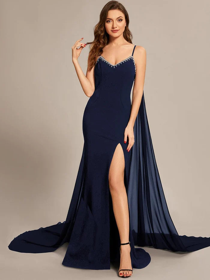 Mermaid Spaghetti Strap Chiffon High Slit Prom Dress - Chloe Dress