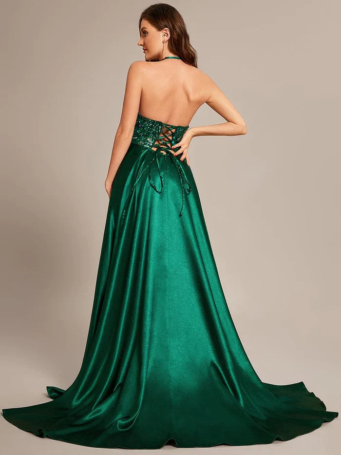 Halter Satin Floor-Length Prom Dress - Chloe Dress