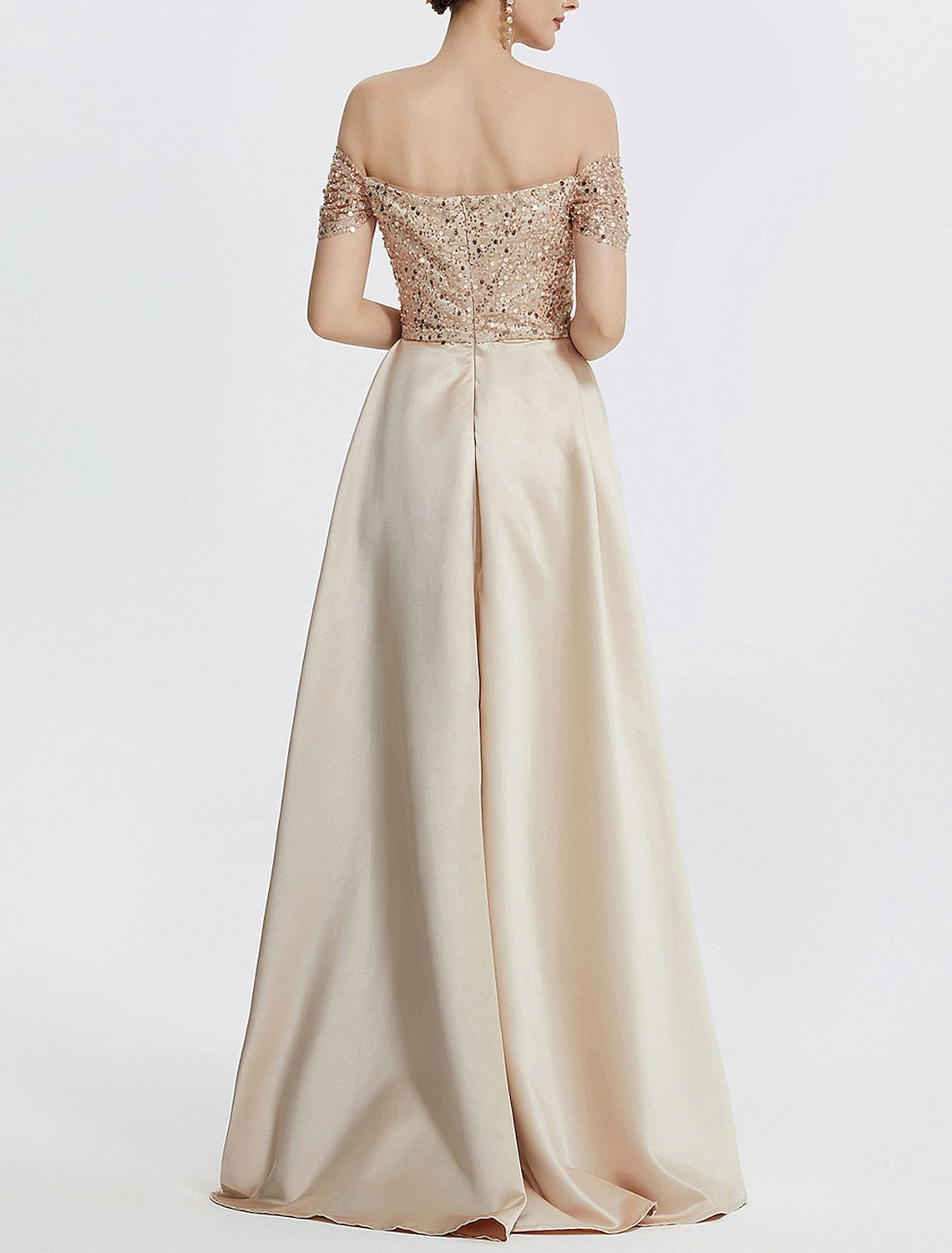 Sheath Off-Shoulder Sequin Short Sleeve High Slit Floor-Length Evening Gown - Chloe Dress