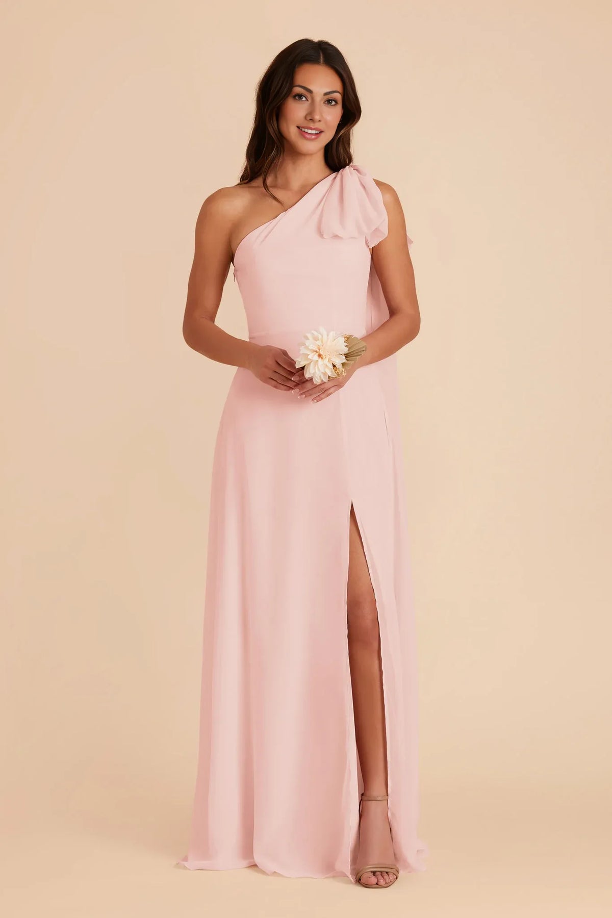 A-Line One-Shoulder Chiffon Open Back Floor-Length Wedding Dress - Chloe Dress