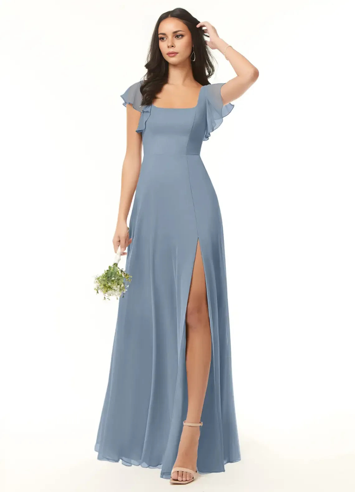 A-Line Square Neck Chiffon Floor-Length Wedding Dress - Chloe Dress
