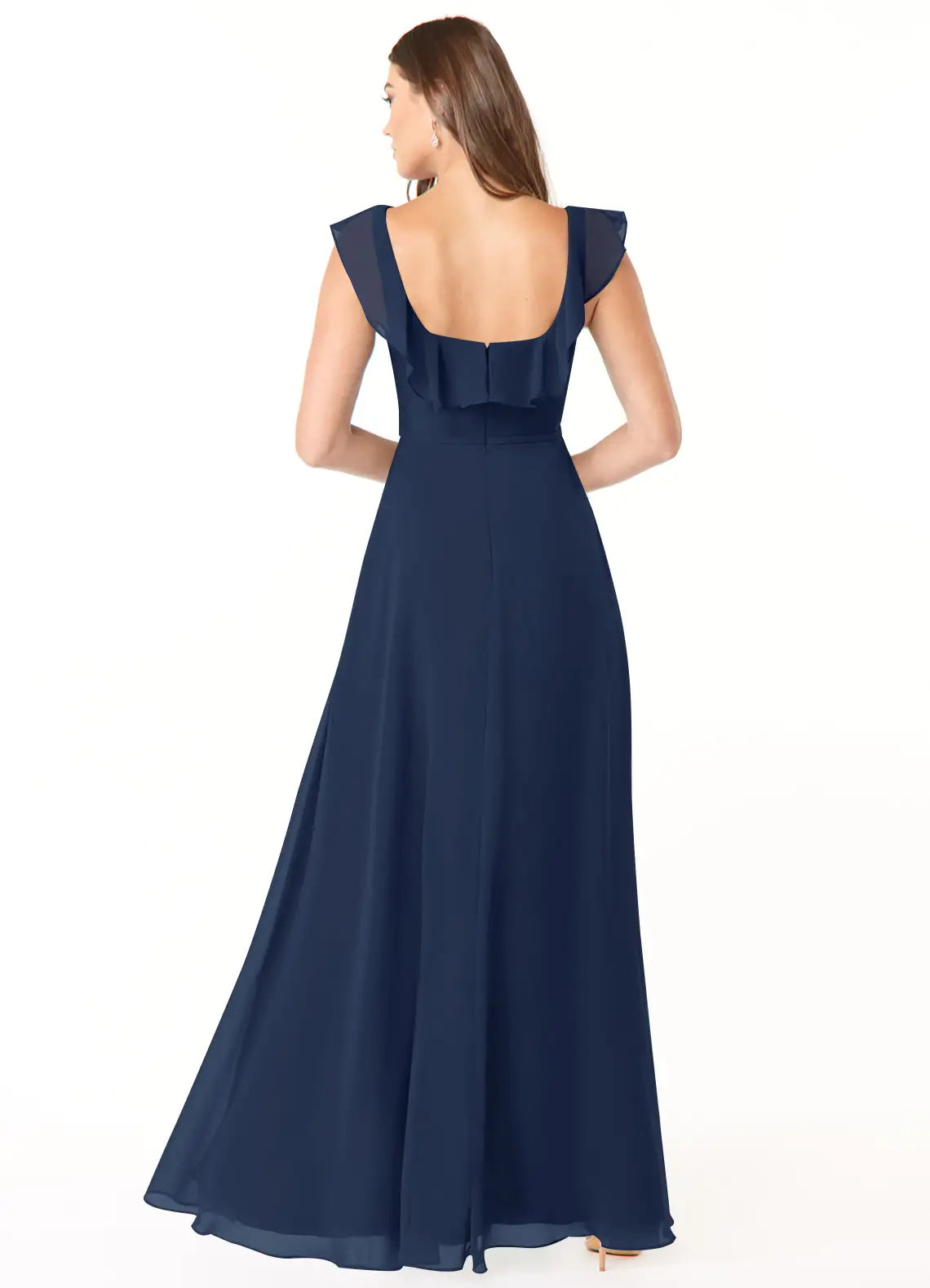 A-Line Square Neck Chiffon Open Back Ruffled Floor-Length Wedding Dress - Chloe Dress