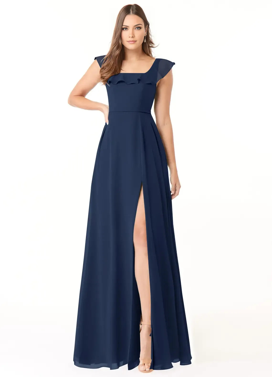 A-Line Square Neck Chiffon Open Back Ruffled Floor-Length Wedding Dress - Chloe Dress