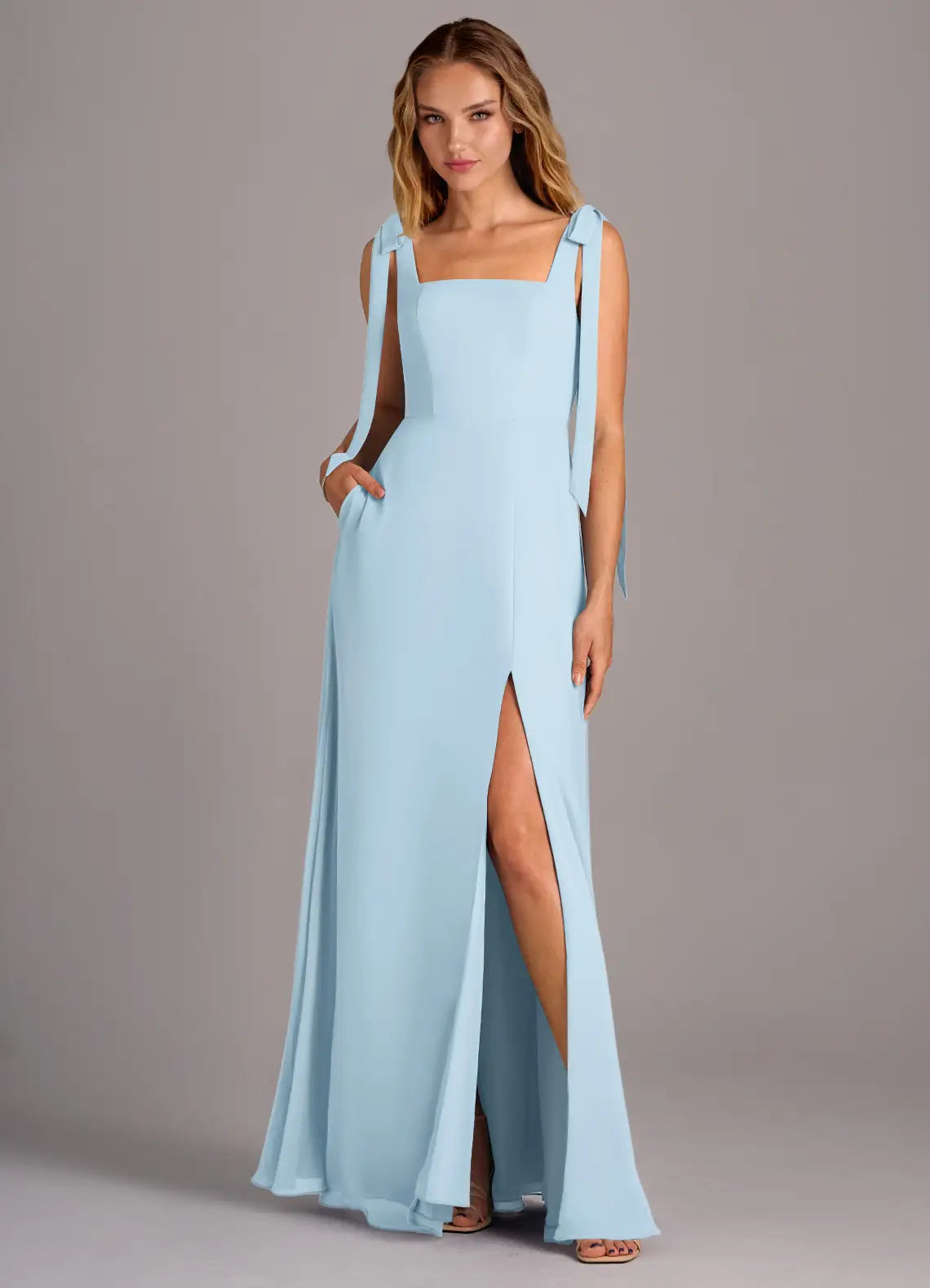 A-Line Square Neck Chiffon Open Back Floor-Length Wedding Dress - Chloe Dress