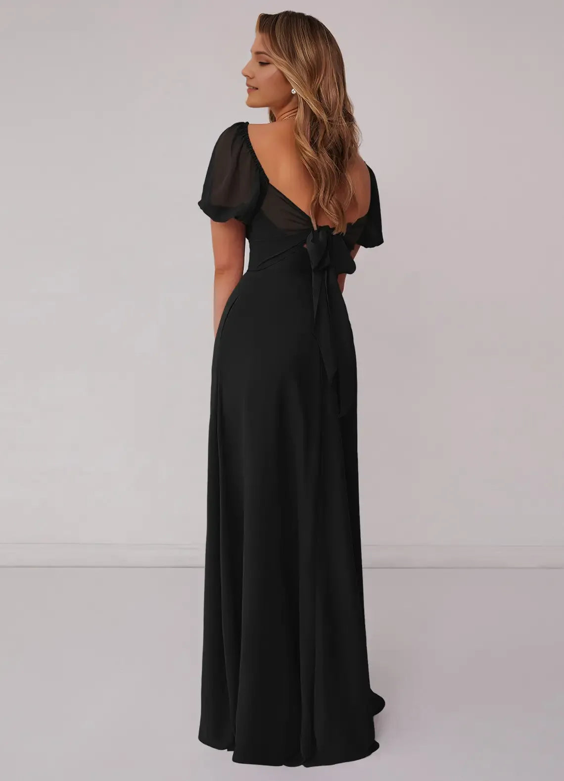 A-Line Sweetheart Chiffon Puff Sleeve Floor-Length Wedding Dress - Chloe Dress