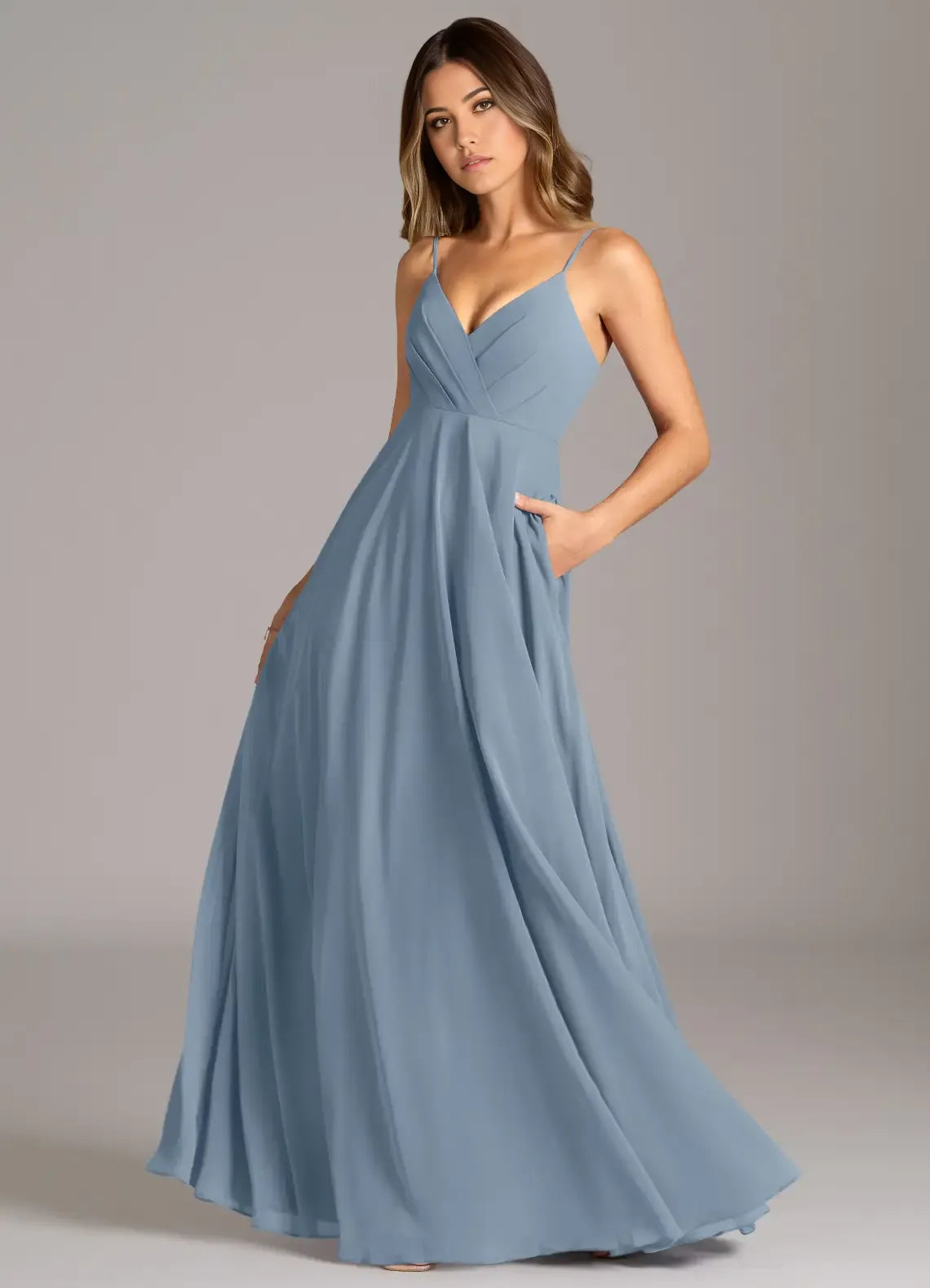 A-Line V-Neck Chiffon Floor-Length Wedding Dress - Chloe Dress