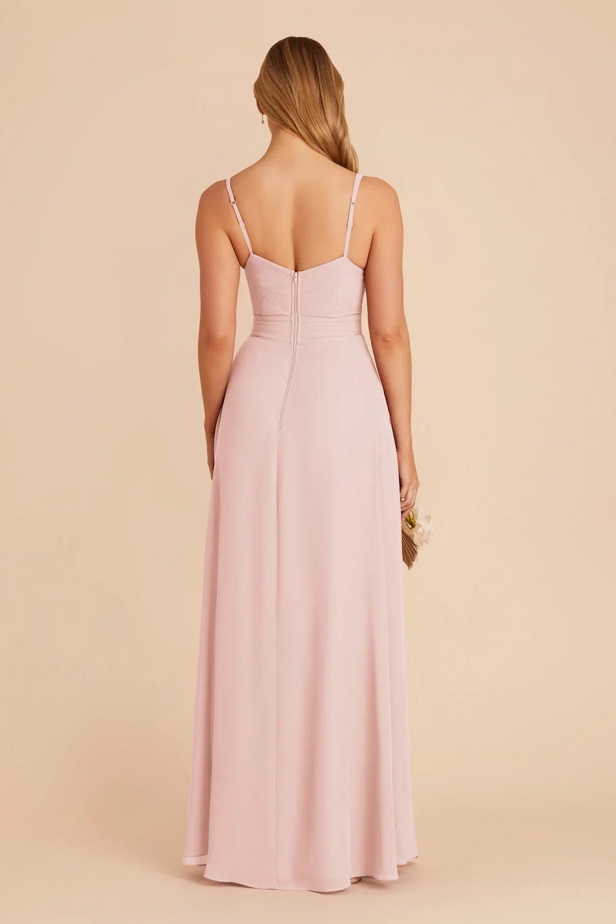 A-Line V-Neck Chiffon Zipper Back Floor-Length Wedding Dress - Chloe Dress