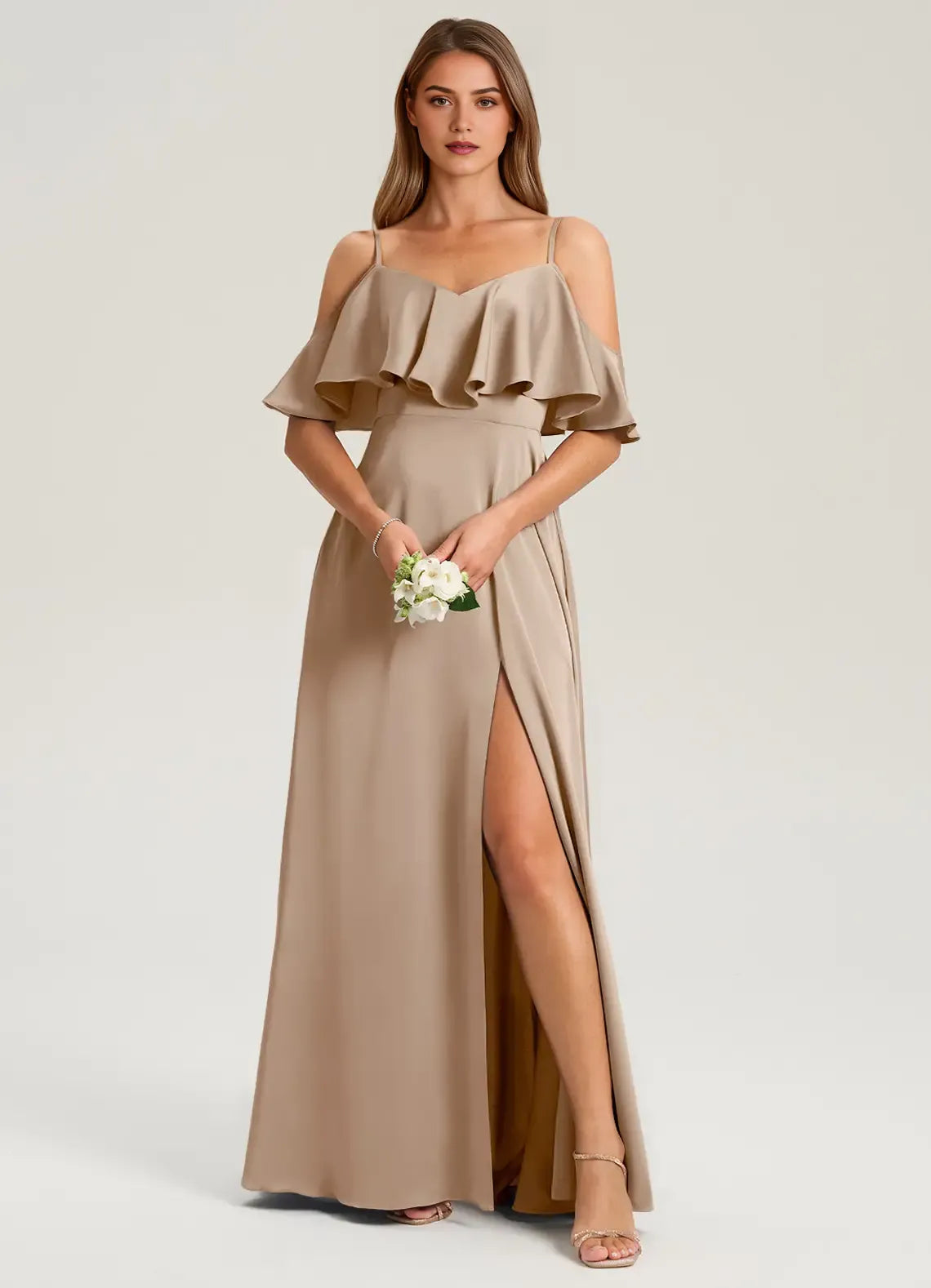 A-Line Cold Shoulder Ruffled Floor-Length Wedding Dress - Chloe Dress
