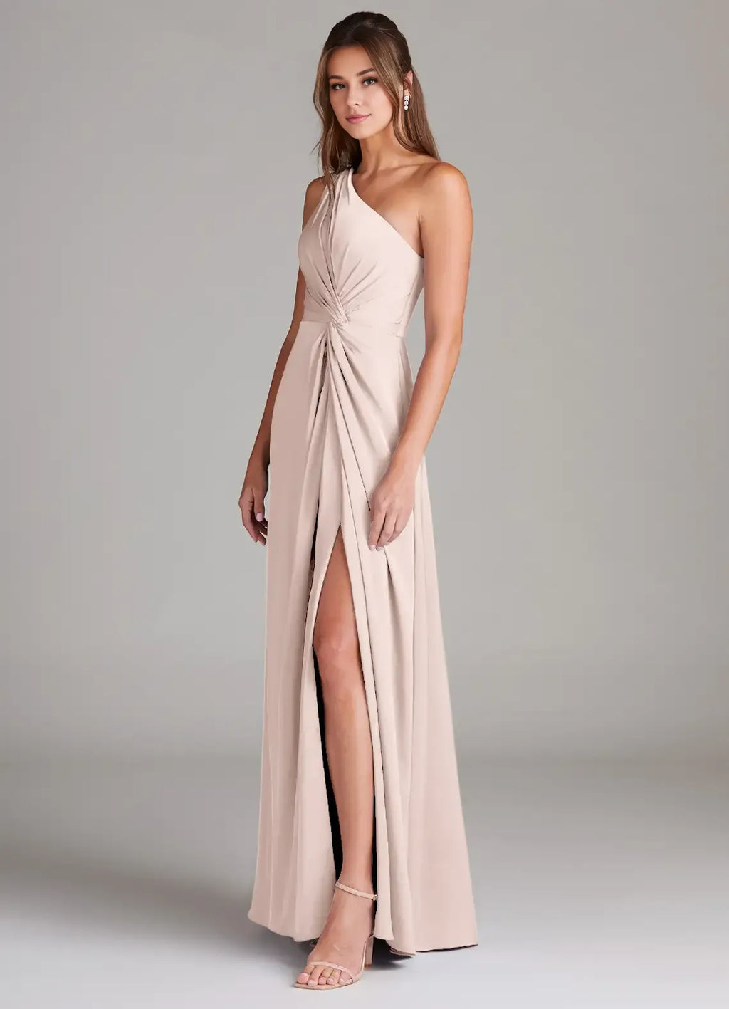 A-Line One-Shoulder Satin Sleeveless Zipper Back Floor-Length Wedding Dress - Chloe Dress