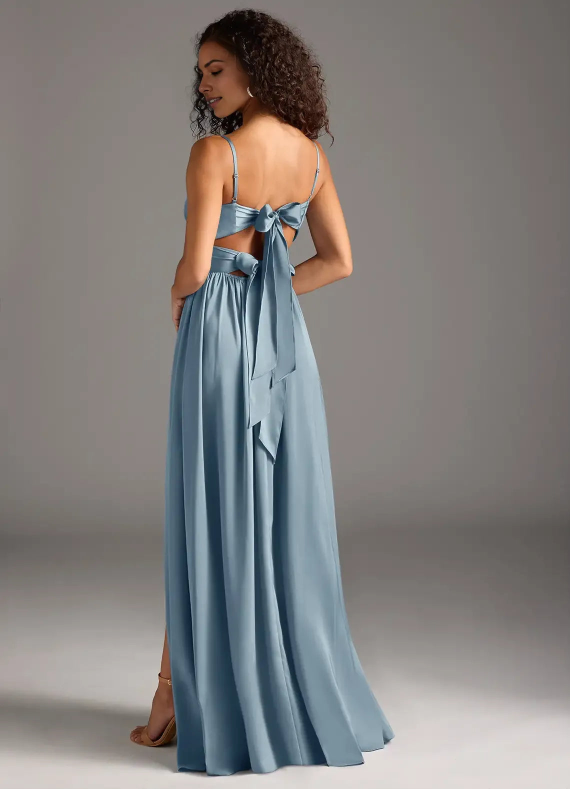 A-Line V-Neck Satin Cutout Floor-Length Wedding Dress - Chloe Dress