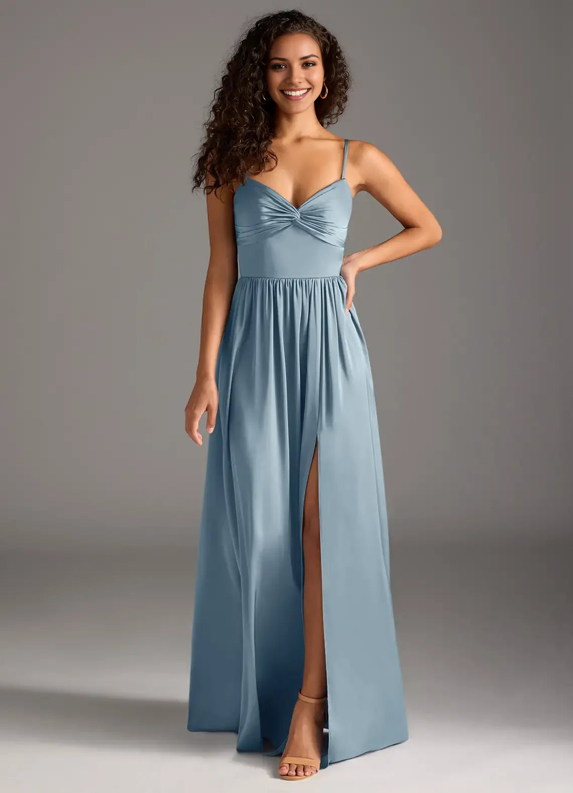 A-Line V-Neck Satin Cutout Floor-Length Wedding Dress - Chloe Dress