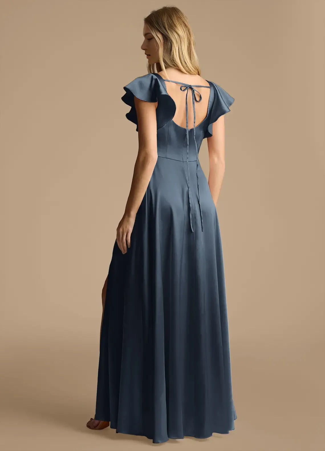 A-Line Square Neck Short Sleeve Ruffled Floor-Length Wedding Dress - Chloe Dress