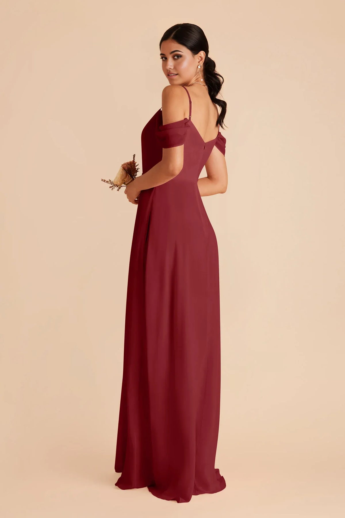 V-Neck Chiffon Cold Shoulder Open Back Floor-Length Wedding Dress - Chloe Dress