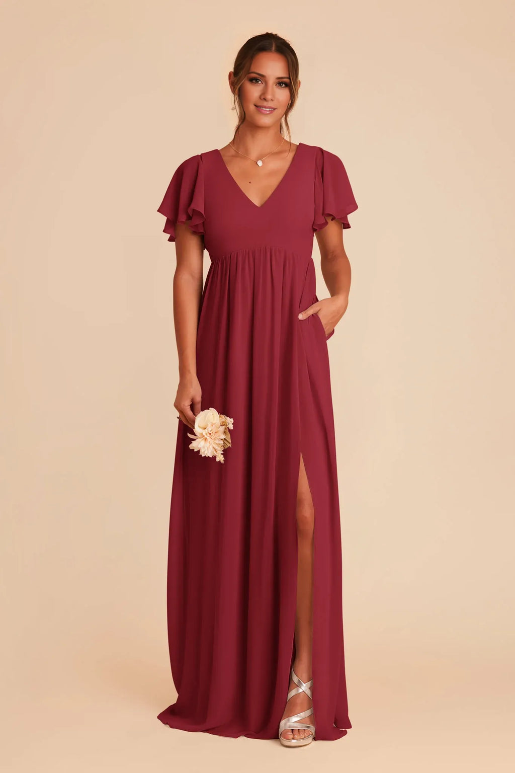 V-Neck Chiffon Floor-Length Wedding Dress - Chloe Dress
