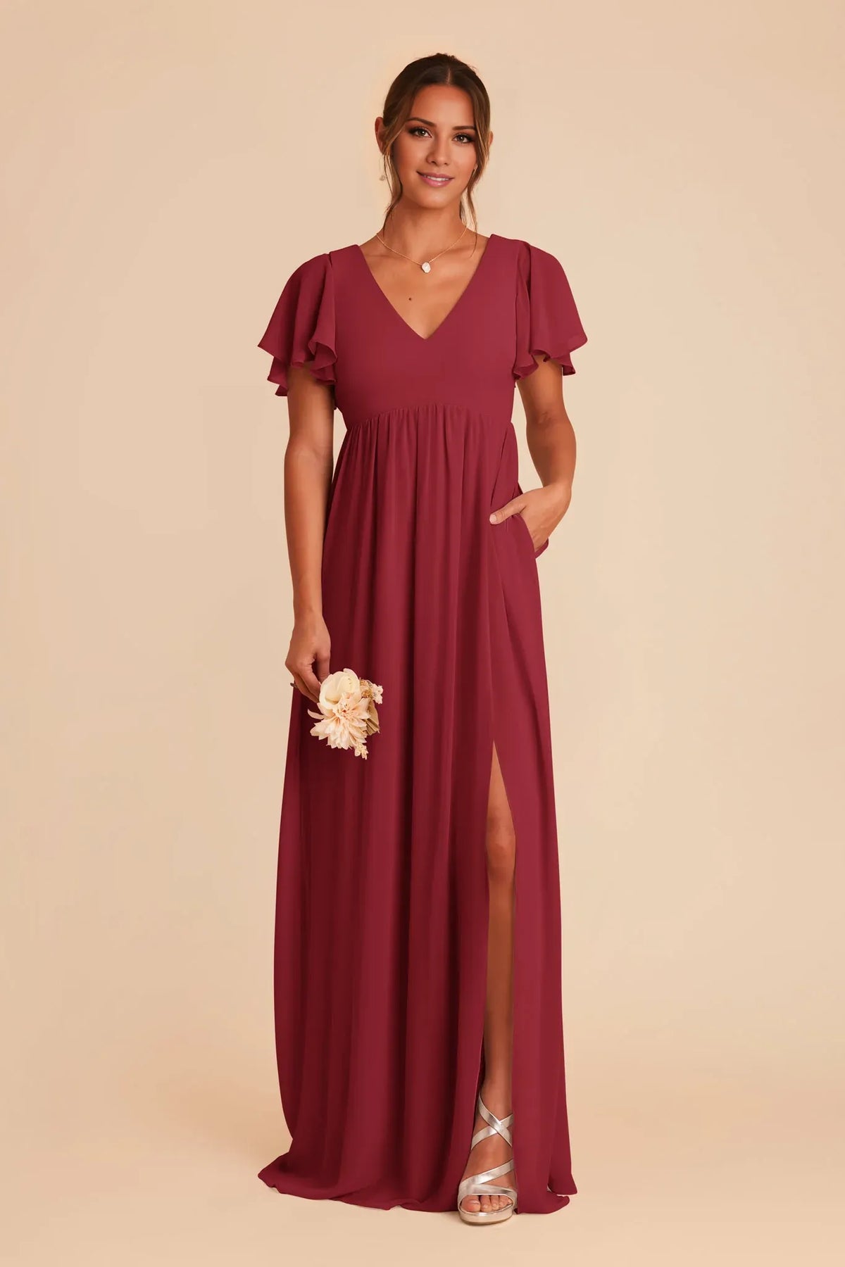 V-Neck Chiffon Floor-Length Wedding Dress - Chloe Dress
