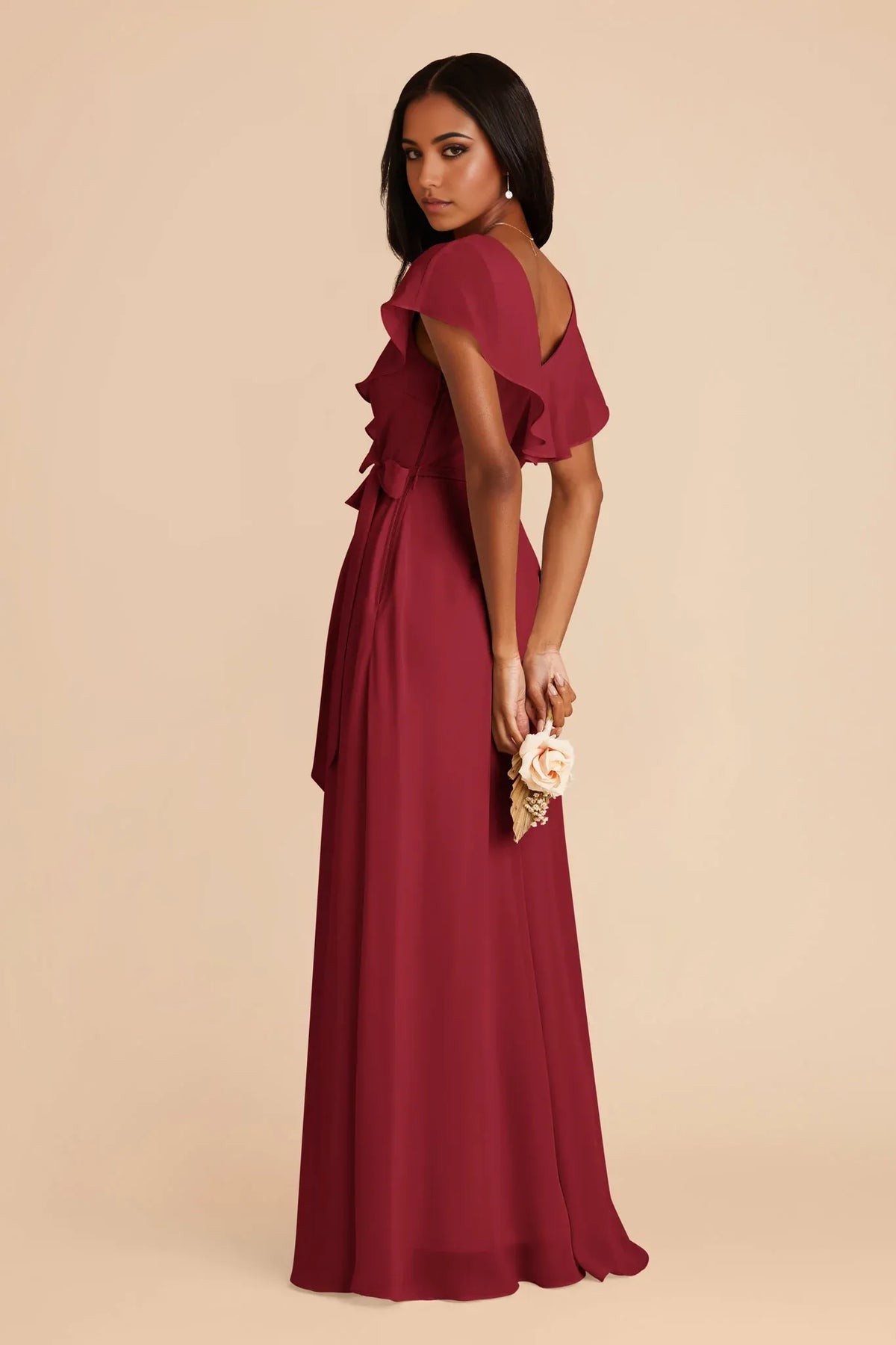 V-Neck Chiffon Ruffled Floor-Length Wedding Dress - Chloe Dress