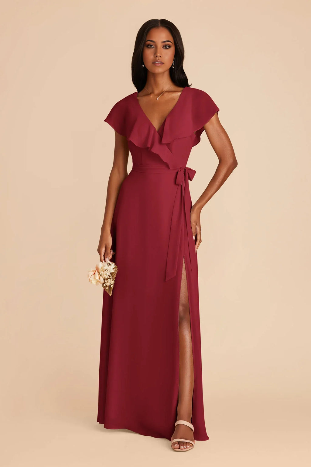 V-Neck Chiffon Ruffled Floor-Length Wedding Dress - Chloe Dress