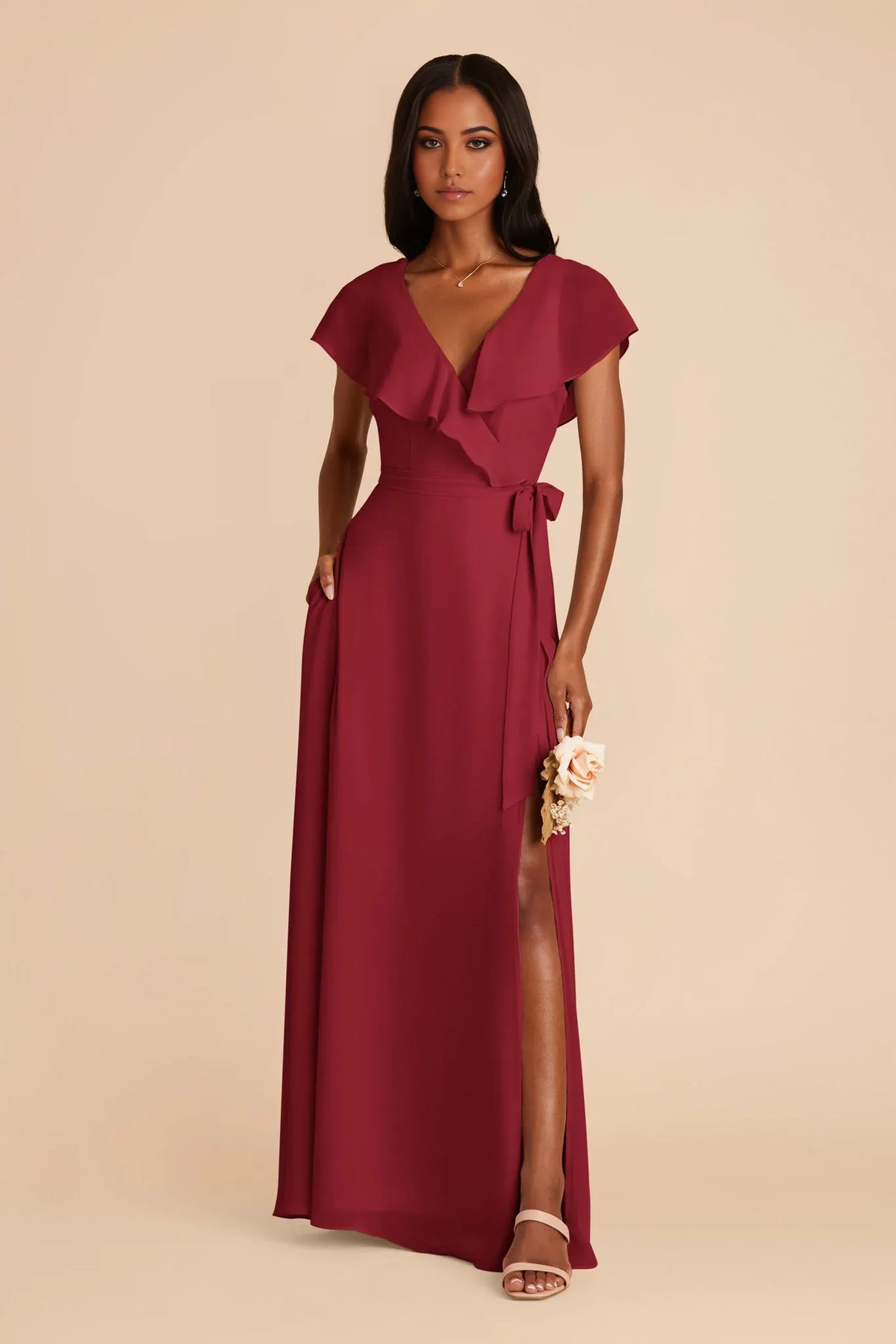 V-Neck Chiffon Ruffled Floor-Length Wedding Dress - Chloe Dress